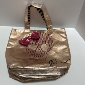 Betsey Johnson Gold and Pink Tote with Bow Accents